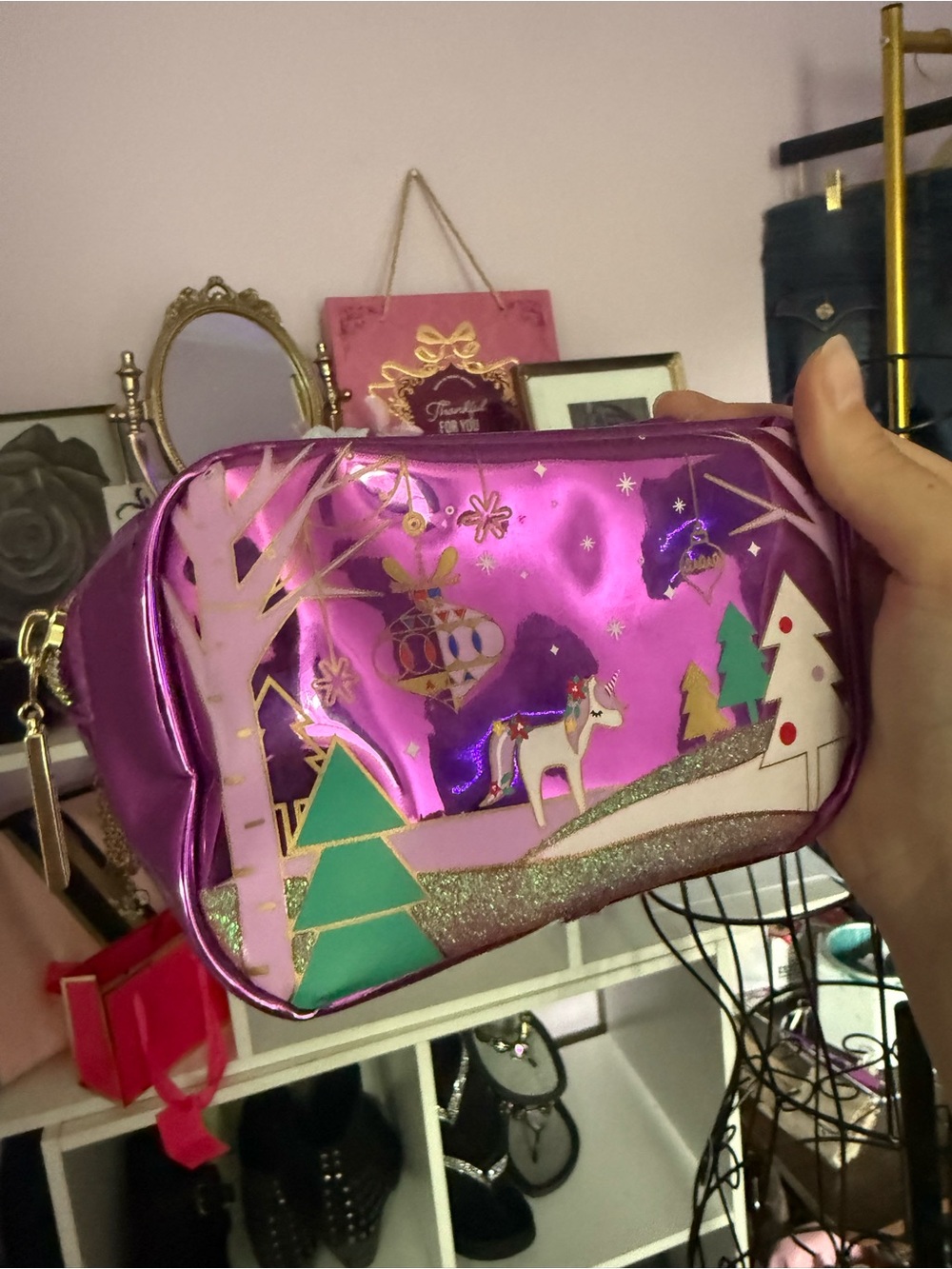 Bath & Body Works Metallic Pink Unicorn Cosmetic Bag